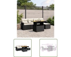 vidaXL Tuinset - Loungeset - 6-delige Loungeset met kussens poly rattan zwart - Lounge - Buitendecoratie - Patio Furniture