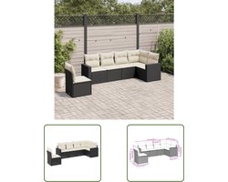 vidaXL Tuinset - Loungeset - 6-delige Loungeset met kussens poly rattan zwart - Lounge - Buitendecoratie - Poly Rattan