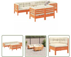 vidaXL Tuinset - Loungeset - 7-delige Loungeset met kussens massief grenenhout wasbruin - Houten Lounge - Grenenhout - Buisensets
