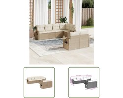 vidaXL Tuinset - Loungeset - 7-delige Loungeset met kussens poly rattan beige - Lounge - Outdoor Furniture - Patio Set