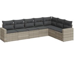 vidaXL Tuinset - Loungeset - 7-delige Loungeset met kussens poly rattan lichtgrijs - Lounge Bank - Buitendecoratie - Tuinmeubilair