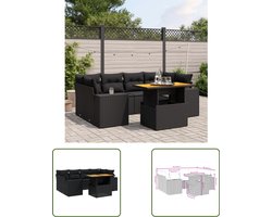 vidaXL Tuinset - Loungeset - 7-delige Loungeset met kussens poly rattan zwart - Lounge Set - Buitendecoratie - Poly Rattan