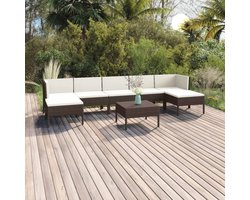 vidaXL Tuinset - Loungeset - 8-delige Loungeset met kussens poly rattan bruin - Poly Rattan - Bruine Loungebank - Buitendining
