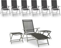 vidaXL Tuinset - Loungeset - 9-delige Loungeset zwart en zilverkleurig - Aluminium Lounge - Zwarte Loungebank - Buitenkamer
