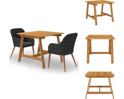 vidaXL Tuinset - Massief acaciahout - Zwart - 88 x 88 x 74 cm - PE-rattan - Polyester kussenhoezen - Tuinset