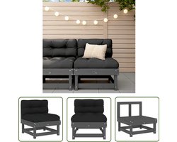 vidaXL Tuinset - Middenbank - Middenbank met kussens massief grenenhout grijs - Buitenbank - Houtbank - Grenenhouten Bank