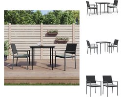 vidaXL Tuinset - PE-rattan - Zwarte Eetkamerstoelen - Gehard glazen tafel - Lichtgrijze kussens - 2 Stoelen - 80 x 80 x 74 cm - 51 x 47 x 3.5 cm - vidaXL - Tuinset