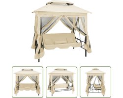 vidaXL Tuinset - Schommelbank - Schommelbank met prieel converteerbaar crèmewit - Lounge Set - Buitendecoratie - Patio Furniture