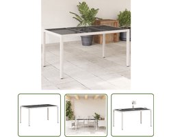 vidaXL Tuinset - Tuin Tafel - Tuintafel met glazen blad 150x90x75 cm poly rattan wit - Outdoor Dining Set - Patio Furniture - Garden Table