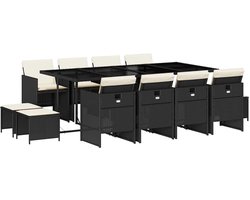 vidaXL Tuinset - Tuinsets - Loungeset - Tuintafel - 13-delige Tuinset met kussens poly rattan zwart
