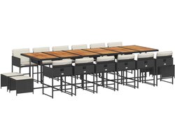 vidaXL Tuinset - Tuinsets - Loungeset - Tuintafel - 17-delige Tuinset met kussens poly rattan zwart