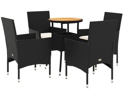 vidaXL Tuinset - Tuinsets - Loungeset - Tuintafel - 5-delige Loungeset met kussens poly rattan en acaciahout zwart