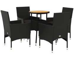 vidaXL Tuinset - Tuinsets - Loungeset - Tuintafel - 5-delige Loungeset met kussens poly rattan en acaciahout zwart