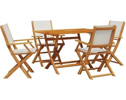 vidaXL Tuinset - Tuinsets - Loungeset - Tuintafel - 5-delige Tuinset massief hout en stof crèmewit