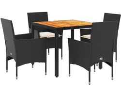 vidaXL Tuinset - Tuinsets - Loungeset - Tuintafel - 5-delige Tuinset met kussens poly rattan en acaciahout zwart