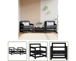 vidaXL Tuinset - Tuinstoelen - Tuinstoelen 2 st massief grenenhout zwart - Grenenhouten Stoel - Outdoor Meubilair - Lounge Stoel