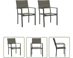 vidaXL Tuinset - Tuinstoelen - Tuinstoelen 2 st textileen en staal grijs en antracietkleurig - Buisthoek - Lounge Stoel - Outdoor Stoel