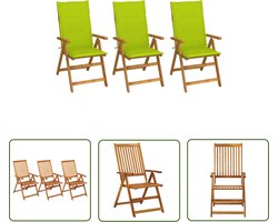 vidaXL Tuinset - Tuinstoelen - Tuinstoelen 3 st inklapbaar met kussens massief acaciahout - Lounge Stoel - Buitensteunen - Teak Hout