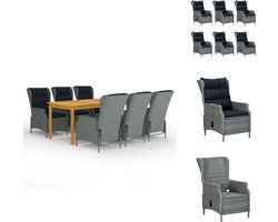 vidaXL Tuinset Weber - Tafel 200x90x74cm - Stoel 57x88x100cm - Lichtgrijs - Zwart kussen - PE-rattan - Gepoedercoat staal - Montage vereist - Tuinset