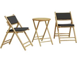 vidaXL Tuinstoel - Bamboebistroset - 3-delige Bistroset inklapbaar met kussens bamboe donkergrijs - Buitenstektafel - Bistroset - Lounge Set