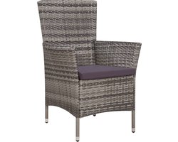 vidaXL Tuinstoel en Kruk met Kussens - Grijs Tuinstoel - Lounge Stoel - Buitentijd - Terras Meubels - Outdoor Furniture