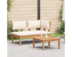 vidaXL - Tuinstoel - en - Tafel - Set - 2 - st - Crème - en - bruin - Massief - teakhout