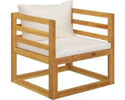 vidaXL - Tuinstoel - met - crèmekleurige - kussens - massief - acaciahout