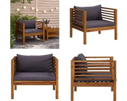 vidaXL Tuinstoel met donkergrijze kussens massief acaciahout - Tuinstoel - Tuinstoelen - Tuin Fauteuil - Tuin Fauteuils