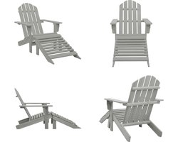 vidaXL Tuinstoel met voetenbank hout grijs - Tuinstoel - Tuinstoelen - Stoel Voor Buiten - Stoelen Voor Buiten