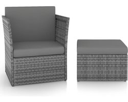vidaXL - Tuinstoel - met - voetenbank - poly - rattan - antracietkleurig