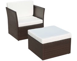 vidaXL Tuinstoel met voetenbank - Poly Rattan Bruin Tuinstoel - Lounge Stoel - Ratan Meubilair - Outdoor Furniture - Balkon Meubels