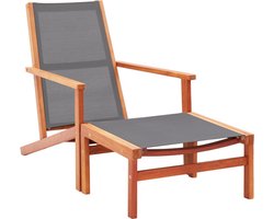 vidaXL - Tuinstoel - met - voetensteun - eucalyptushout - en - textileen - grijs