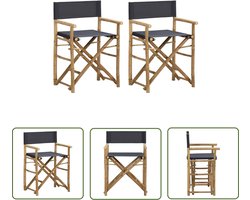 vidaXL Tuinstoel - Regisseursstoel - Regisseursstoelen 2 st inklapbaar donkergrijs bamboe en stof - Bamboestoel - Klapstoel - Outdoorstoel