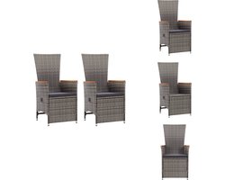 vidaXL Tuinstoel - Tuinstoelen - Buitenstoel - Buitenstoelen - Tuinstoelen 2 st verstelbaar met kussens poly rattan grijs