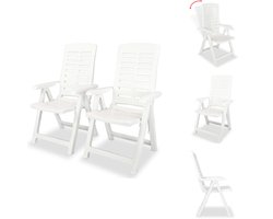 vidaXL Tuinstoel - Tuinstoelen - Tuin Stoel - Tuin Stoelen - Tuinstoelen 2 st verstelbaar kunststof wit