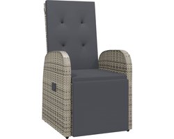 vidaXL - Tuinstoel - verstelbaar - met - kussen - poly - rattan - grijs