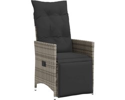 vidaXL - Tuinstoel - verstelbaar - met - kussens - poly - rattan - grijs
