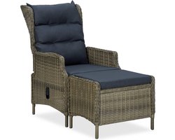 vidaXL - Tuinstoel - verstelbaar - met - voetenbankje - poly - rattan - bruin