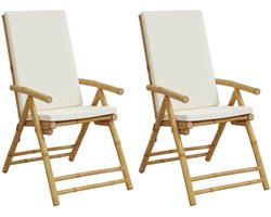 vidaXL Tuinstoelen 2 st inklapbaar met kussens bamboe - Tuin Ligstoel - Tuin Ligstoelen -tuin Bistrostoel - Outdoor Bistrostoel