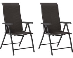 vidaXL - Tuinstoelen - 2 - st - inklapbaar - poly - rattan - zwarte - koffiekleur