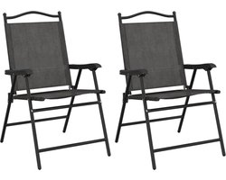 vidaXL - Tuinstoelen - 2 - st - inklapbaar - staal - en - textileen - gemêleerd - grijs