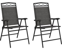 vidaXL - Tuinstoelen - 2 - st - inklapbaar - staal - en - textileen - gemêleerd - grijs