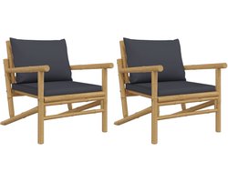 vidaXL Tuinstoelen 2 st met donkergrijze kussens - Bamboe Bamboetuinstoel - Tuinset - Lounge Stoel - Buitentuinmeubel - Tuinaccessoires