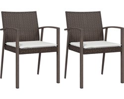 vidaXL - Tuinstoelen - 2 - st - met - kussens - 56,5x57x83 - cm - poly - rattan - bruin