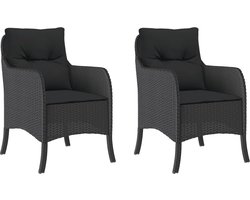 vidaXL - Tuinstoelen - 2 - st - met - kussens - poly - rattan - zwart
