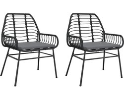 vidaXL - Tuinstoelen - 2 - st - met - kussens - poly - rattan - zwart