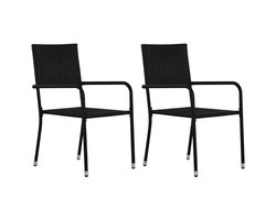 vidaXL - Tuinstoelen - 2 - st - stapelbaar - poly - rattan - zwart