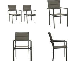 vidaXL Tuinstoelen 2 st textileen en staal grijs en antracietkleurig - Tuinstoel - Tuinstoelen - Tuin Stoel - Tuin Stoelen