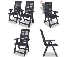 vidaXL Tuinstoelen 2 st verstelbaar kunststof antracietkleurig - Tuinstoel - Tuinstoelen - Tuin Stoel - Tuin Stoelen