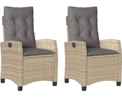 vidaXL - Tuinstoelen - 2 - st - verstelbaar - kussens - poly - rattan - gemengd - beige